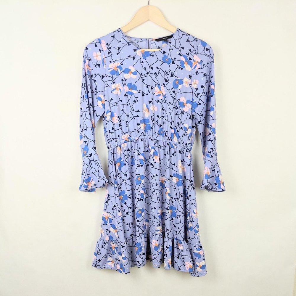 Vero Moda Soft Blue Floral Frill Sleeve Dress XS - Picture 2 of 6